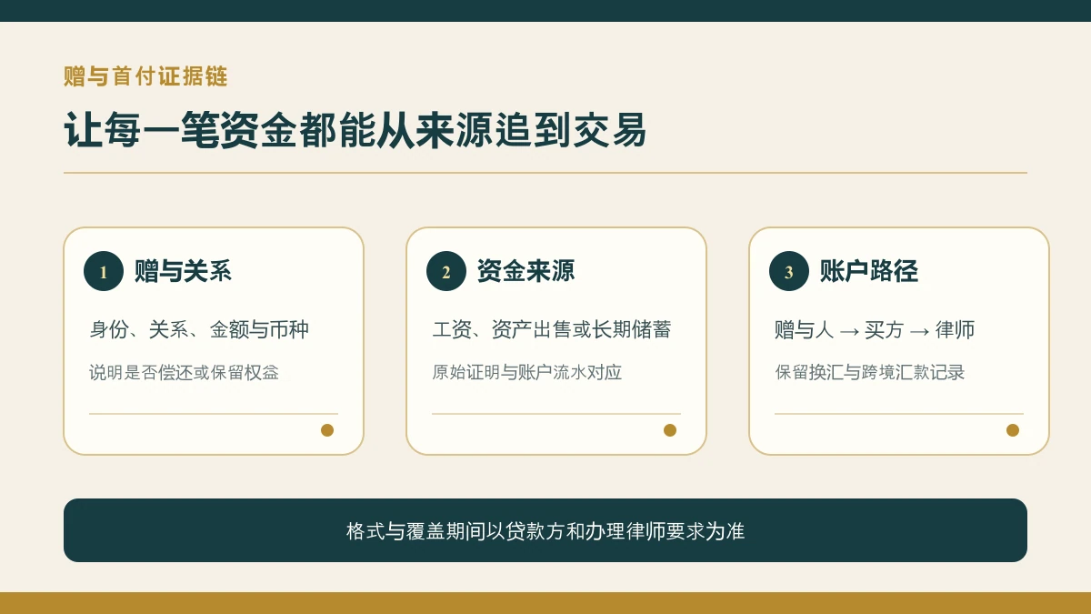 英国购房赠与首付从赠与人来源到买方账户的证据链图