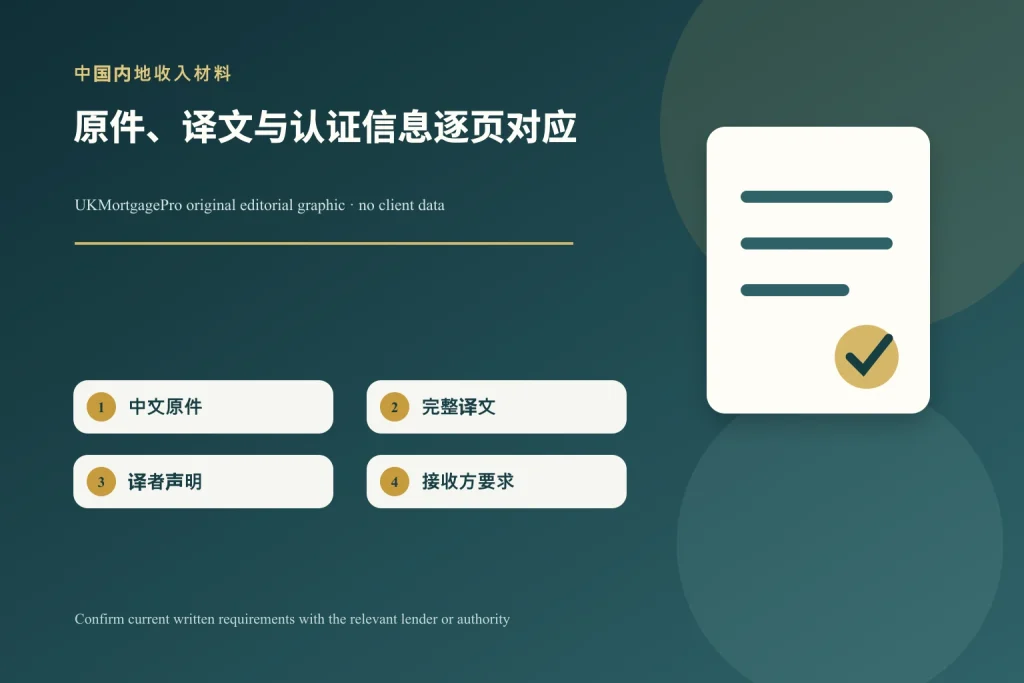中国内地收入文件需要翻译吗?英国房贷材料的认证翻译核查表的原创主题示意图
