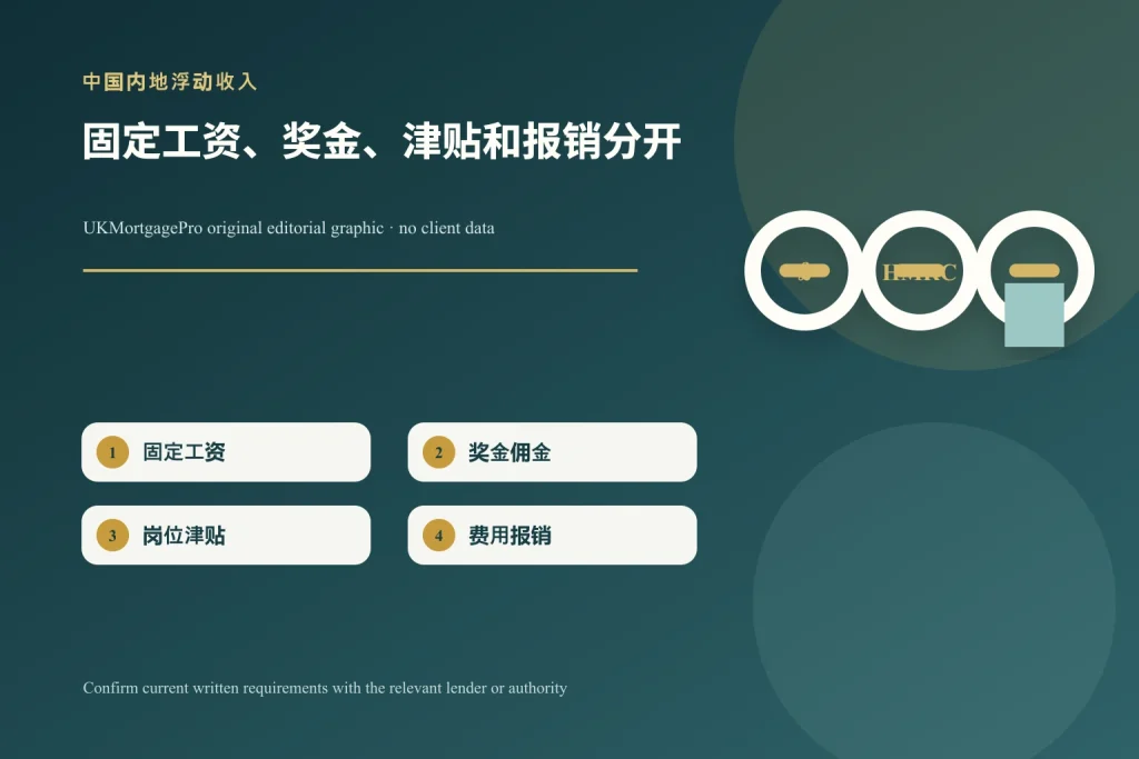 中国内地奖金和津贴申请英国房贷:怎样拆分固定与浮动收入?的原创主题示意图