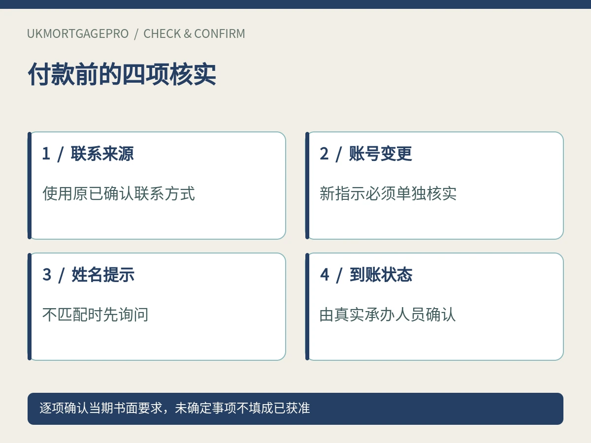 付款前的四项核实:联系来源、账号变更、姓名提示、到账状态