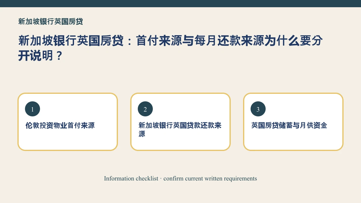 新加坡银行英国房贷:首付来源与每月还款来源为什么要分开说明? — UKMortgagePro original evidence checklist