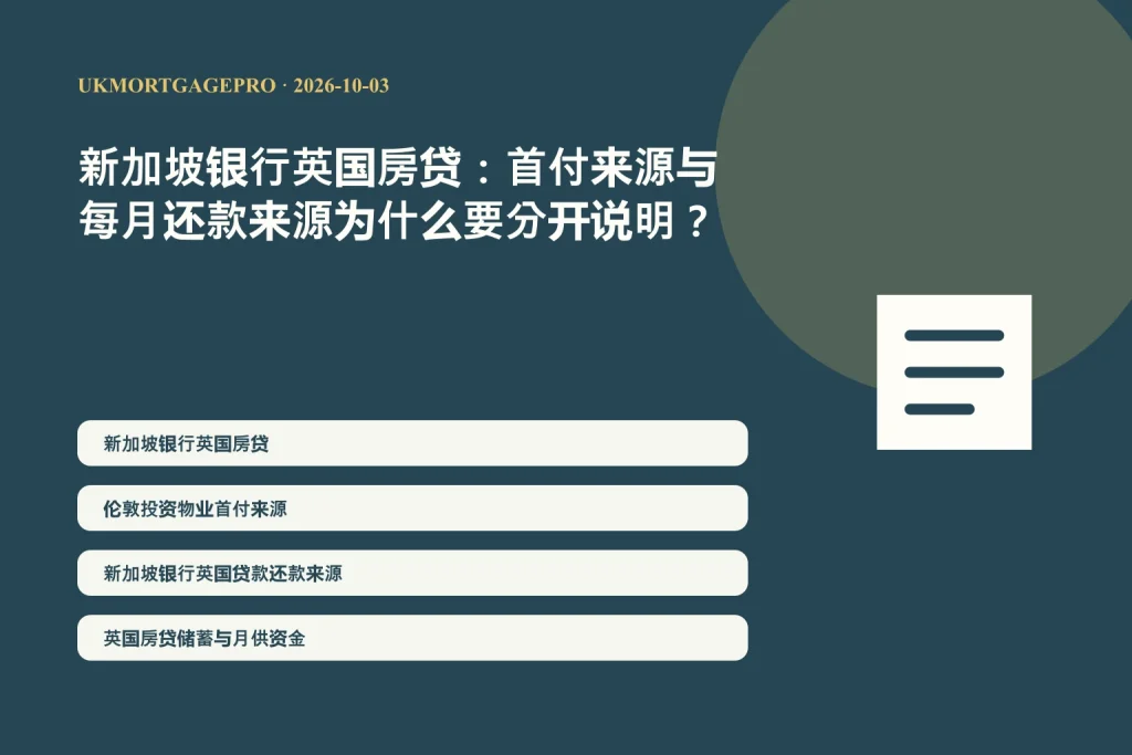 新加坡银行英国房贷:首付来源与每月还款来源为什么要分开说明? — UKMortgagePro original topic illustration