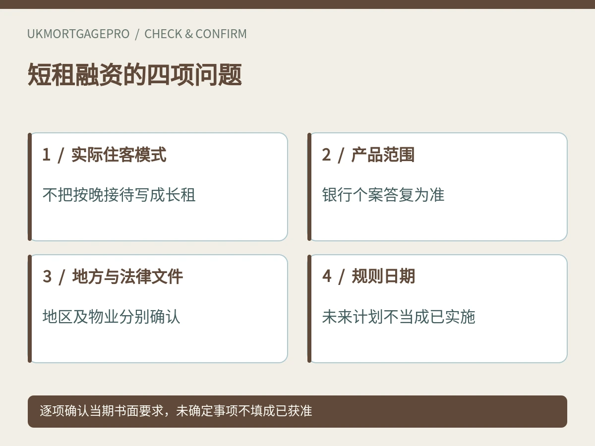 短租融资的四项问题:实际住客模式、产品范围、地方与法律文件、规则日期