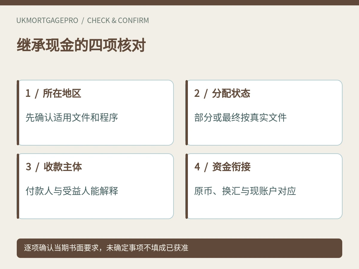 继承现金的四项核对:所在地区、分配状态、收款主体、资金衔接