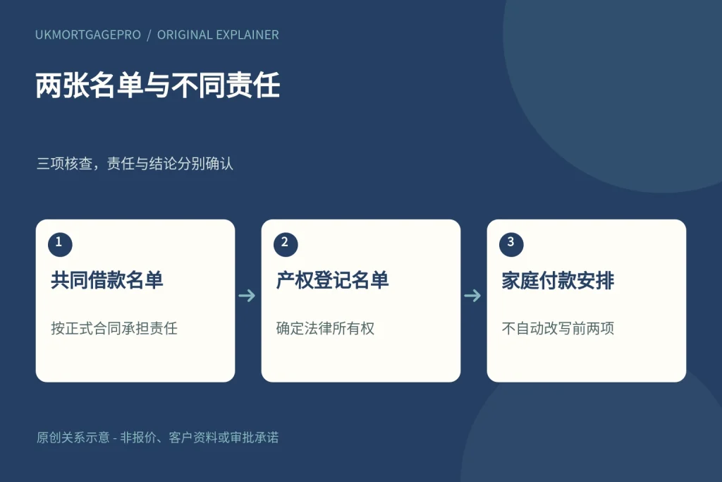 两张名单与不同责任:共同借款名单、产权登记名单、家庭付款安排