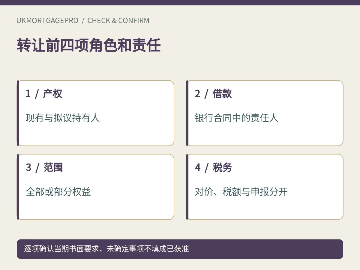 转让前四项角色和责任:产权、借款、范围、税务