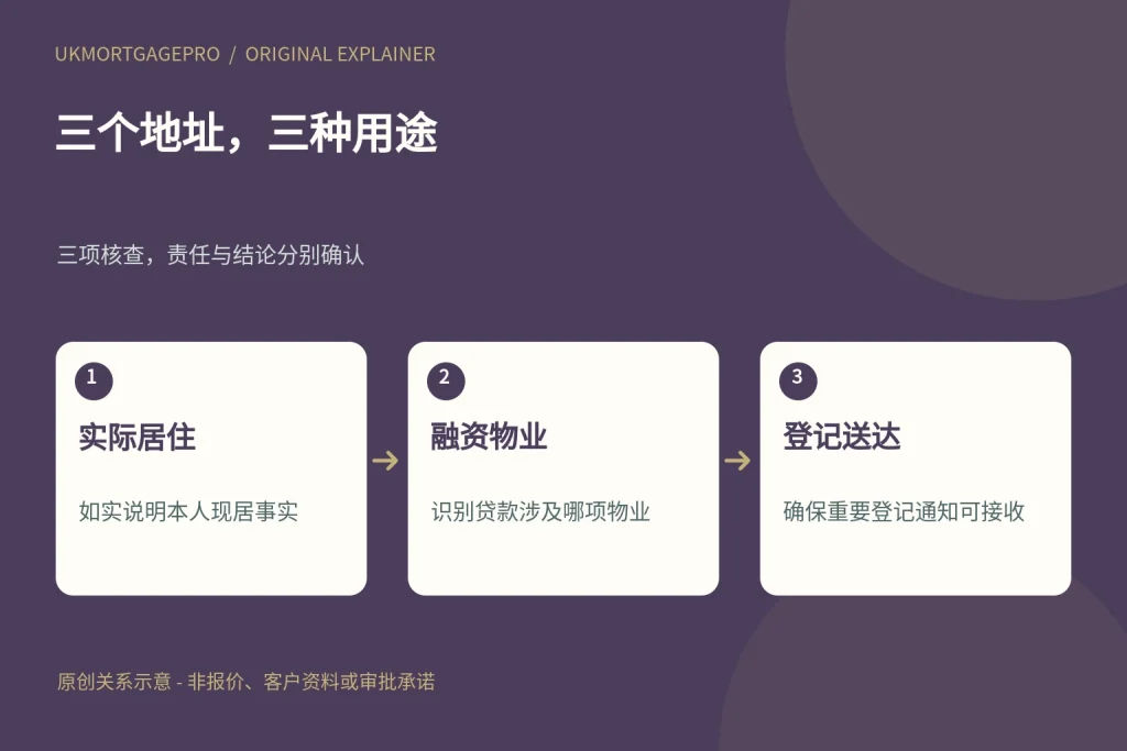 三个地址,三种用途:实际居住、融资物业、登记送达