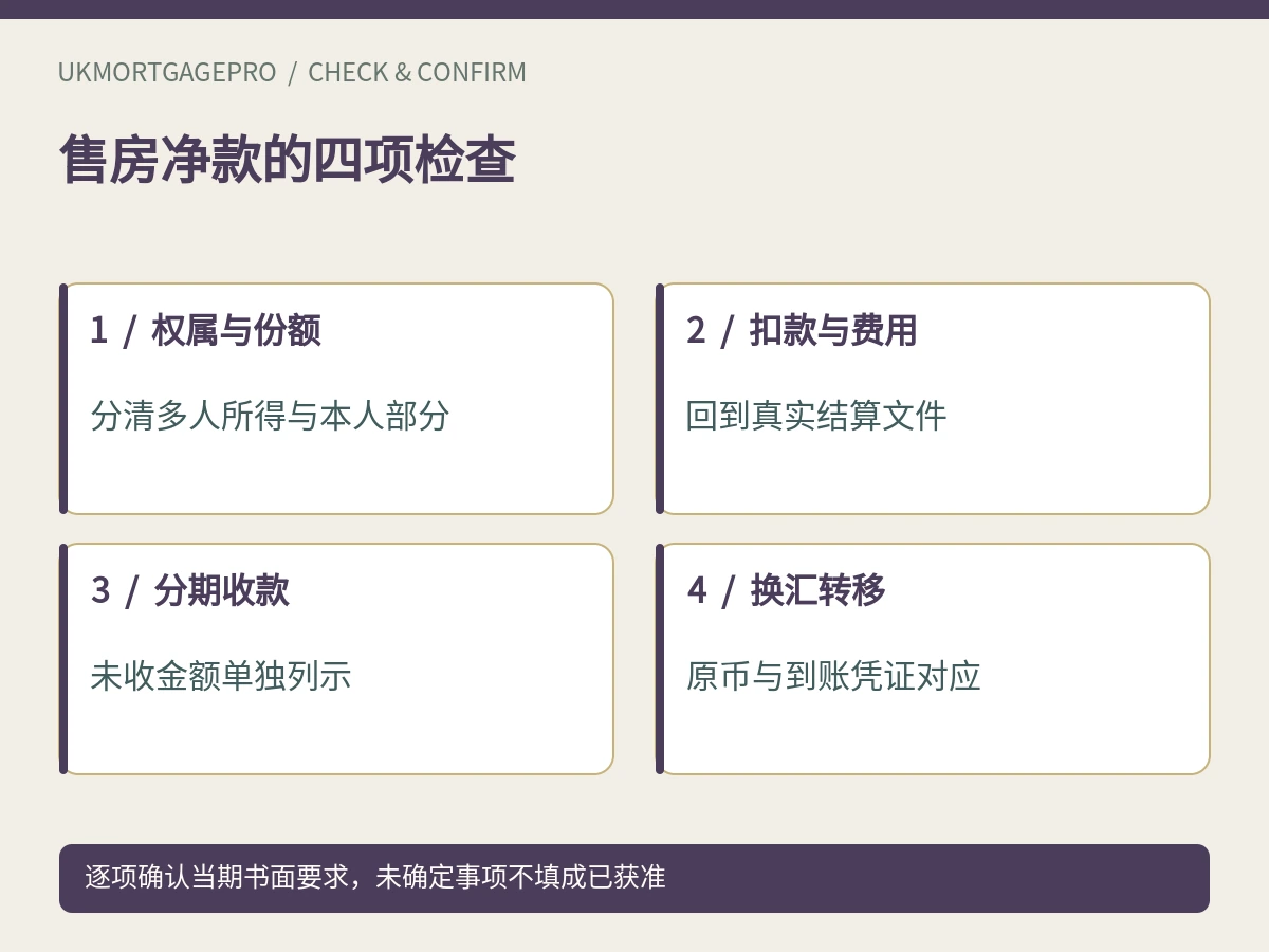 售房净款的四项检查:权属与份额、扣款与费用、分期收款、换汇转移