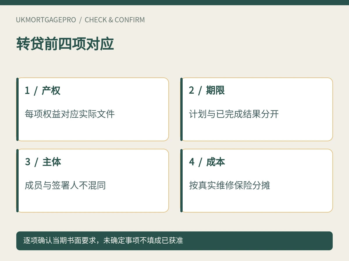 转贷前四项对应:产权、期限、主体、成本