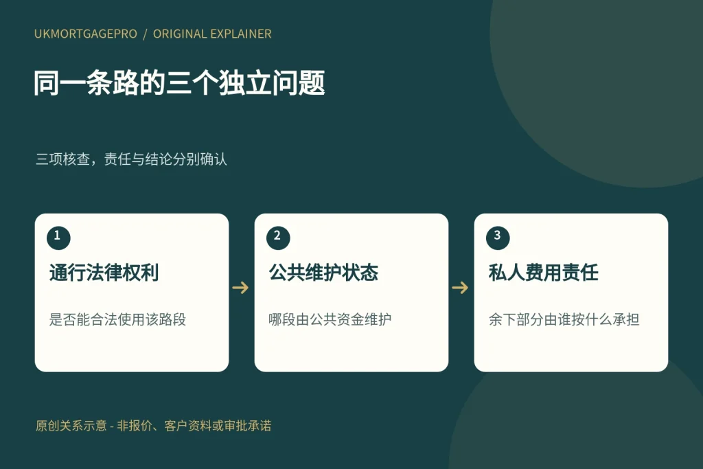 同一条路的三个独立问题:通行法律权利、公共维护状态、私人费用责任