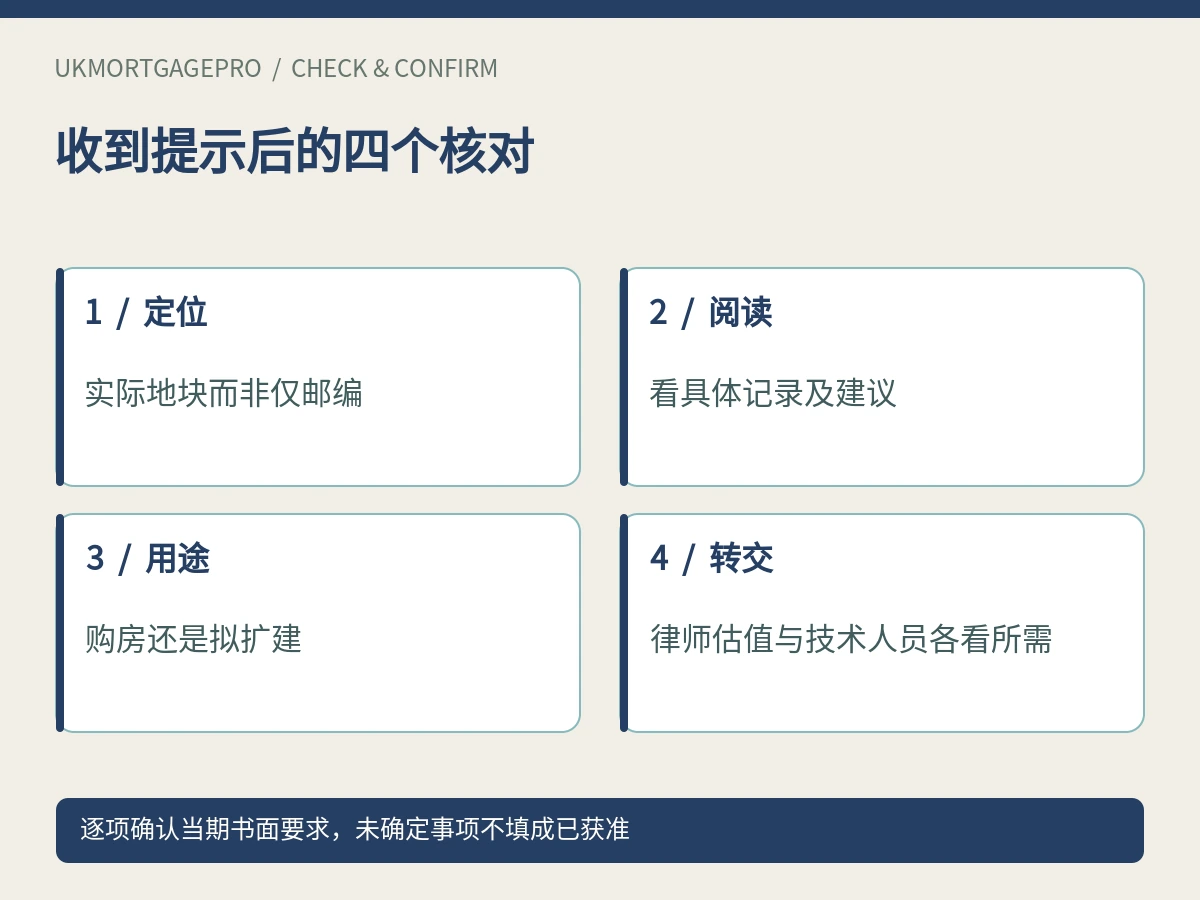 收到提示后的四个核对:定位、阅读、用途、转交