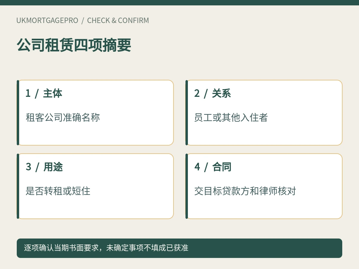 公司租赁四项摘要:主体、关系、用途、合同