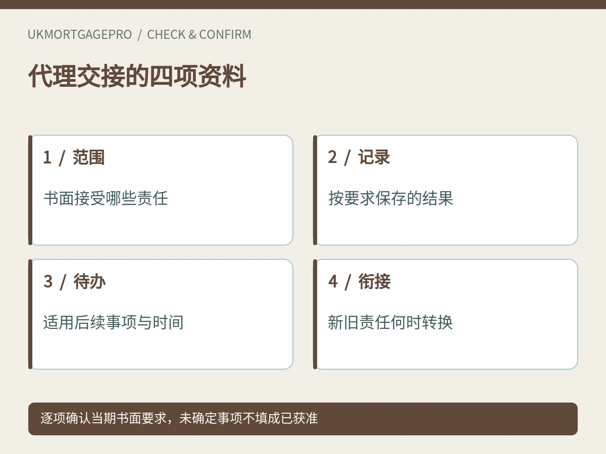代理交接的四项资料:范围、记录、待办、衔接