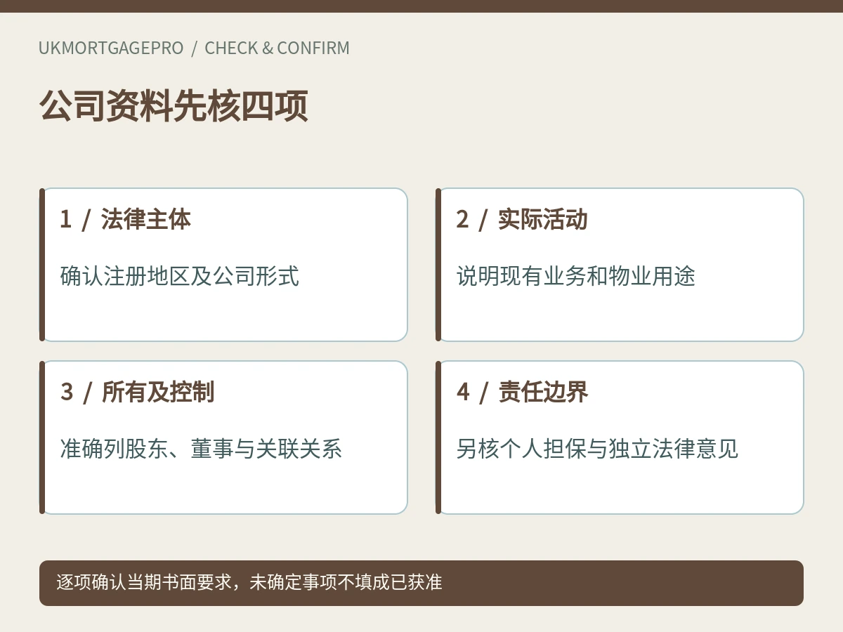 公司资料先核四项:法律主体、实际活动、所有及控制、责任边界