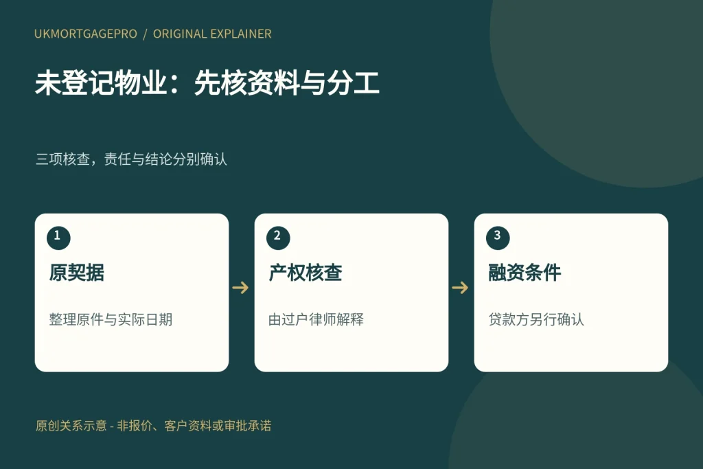 未登记物业：先核资料与分工：原契据、产权核查、融资条件